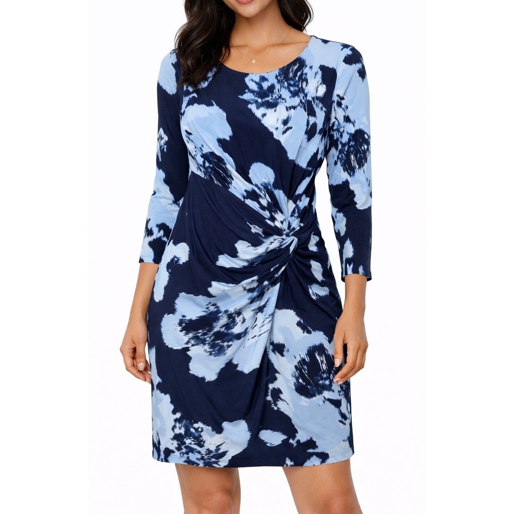 INC International Concepts Womens XS - Blue Floral Print - Faux Wrap Dress Party